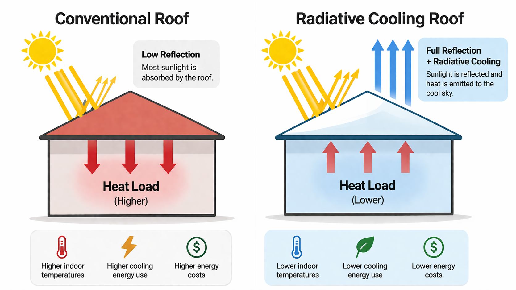 Conventional Roof vs Radiative Cooling Roof Comparison